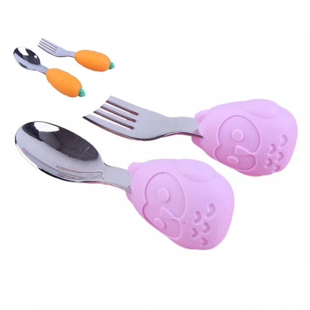 1 Set Newborn Spoon Non-slip Handle Comfortable to Grip BPA Free Toddler Fork