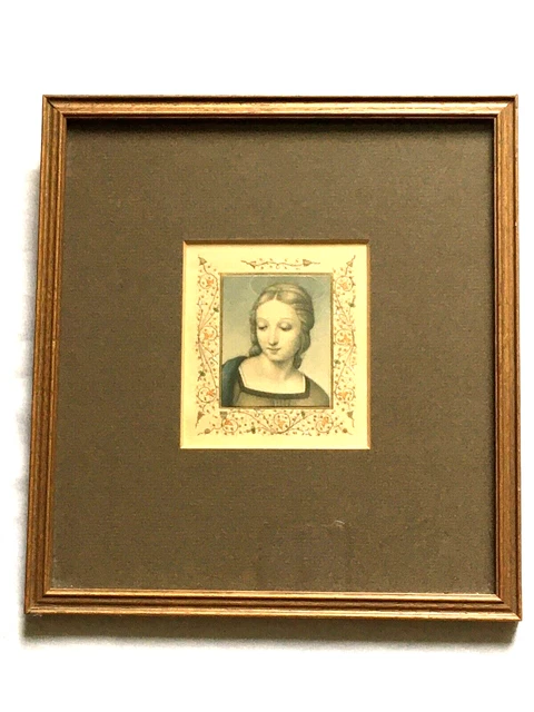 Vintage Madonna Portrait Framed Print, Hand Painted Floral Border