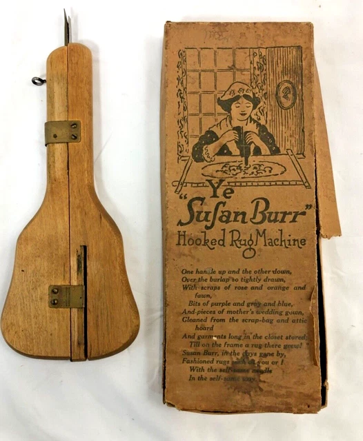 Máquina de alfombras enganchadas Ye Sufan Susan Burr de colección herramienta de alfombras primitivas madera CT EE. UU.