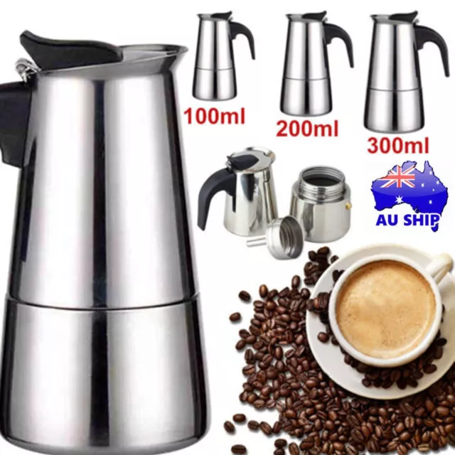 2/4/6-Cup Coffee Maker Moka Percolator Stove Top Espresso Latte Stainless Pot AU