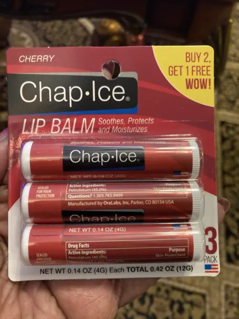 3-pack OraLabs Chap-Ice CHERRY Lip Balm 0.14oz x3
