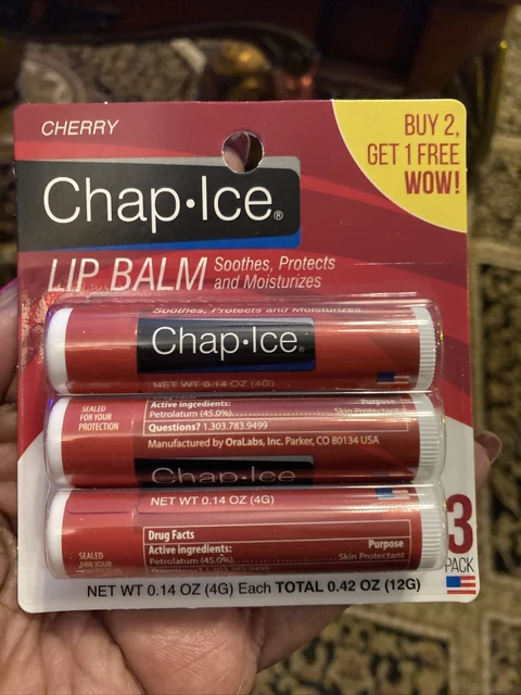 3-pack OraLabs Chap-Ice CHERRY Lip Balm 0.14oz x3