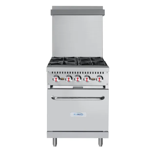 24 In. 4 Burner Commercial Natural Gas Range With Oven In Stainless-Steel