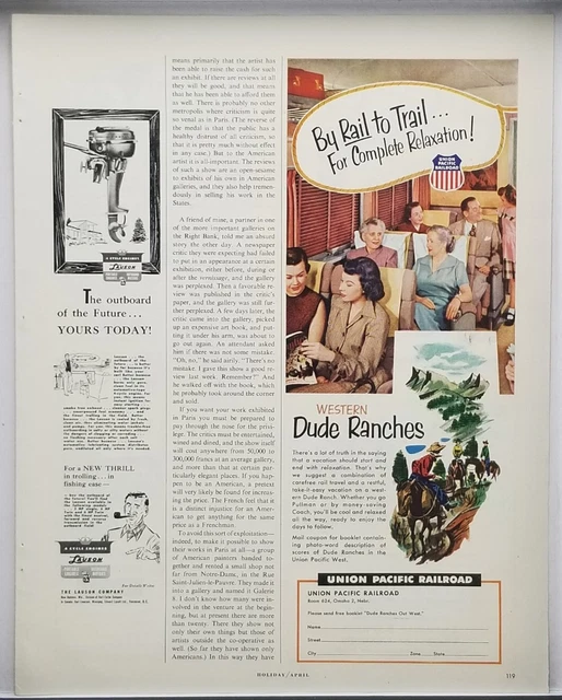 1953 Union Pacific Railroad Western Dude Ranches Vintage Color Print Ad