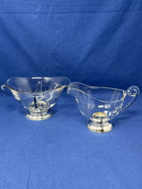 Pair Mcm Glass / Sterling Sauce Boat
