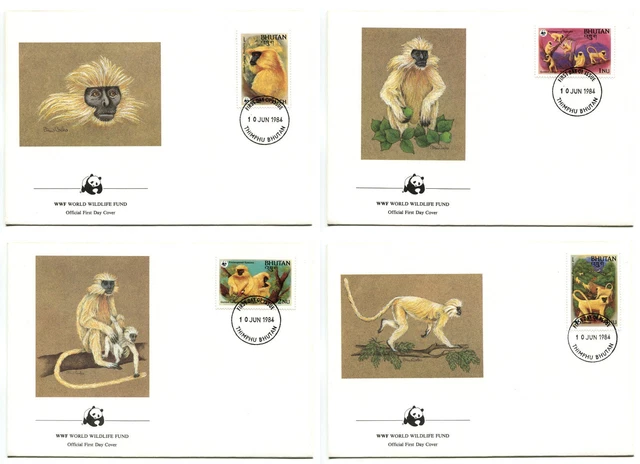 WWF E61 BHUTAN 4 FDC 1984 Wild Animals Golden Langur £1.58 - PicClick UK