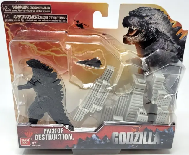 Bandai Pack of Destruction Godzilla Action figure w/ Fighter Jet & Buildings NIB