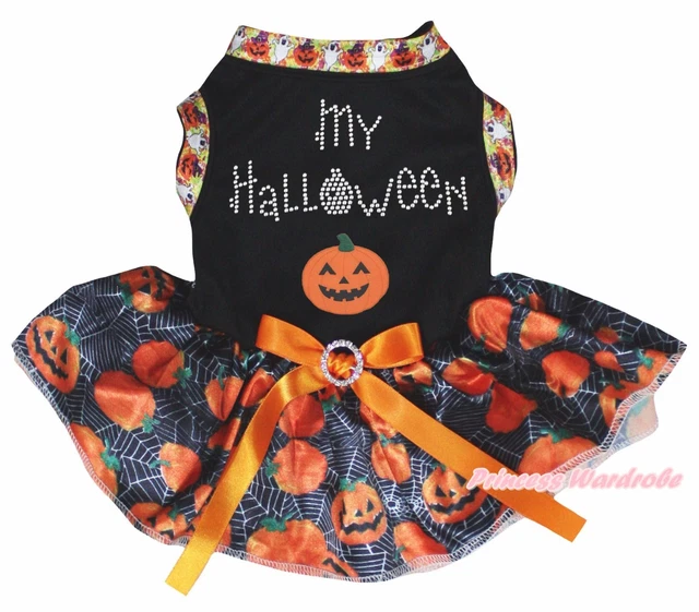 Black Top MY Halloween Pumpkin Spider Web Tutu Pet Cat Dog Dress Puppy Clothes