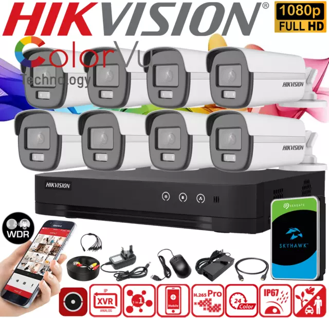 HIKVISION CCTV ColorVu FullHD Security Camera System Bullet Surveillance Outdoor