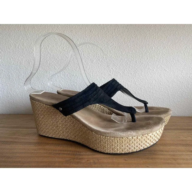 UGG Zamora Espadrilles Women's Size 9.5 Black Wedge Flip Flop Sandals Boho