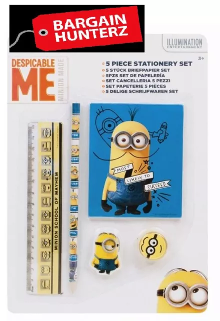 Despicable Me 2 Minions 5 Piece Stationery Set Pencil Ruler Rubber Notebook BNIP