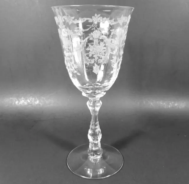 Fostoria Navarre Clear Water Goblet Wine 7-5/8” Stem #6016 Elegant Etched Glass