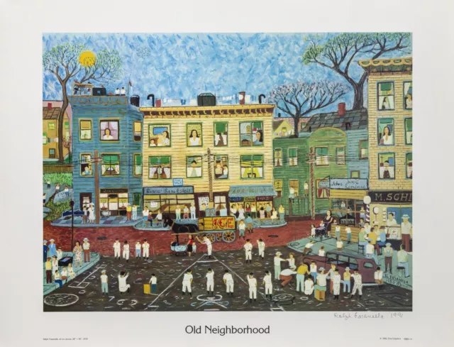 Ralph Fasanella, Old Neighborhood, Poster, signed and dated in pen