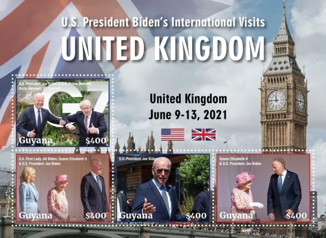 US President JOE BIDEN Visits United Kingdom G7 Summit Stamp Sheet (2022 Guyana)