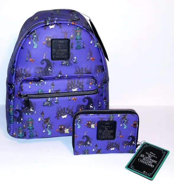 NEW Loungefly NIGHTMARE BEFORE CHRISTMAS Halloween Town Mini Backpack Wallet