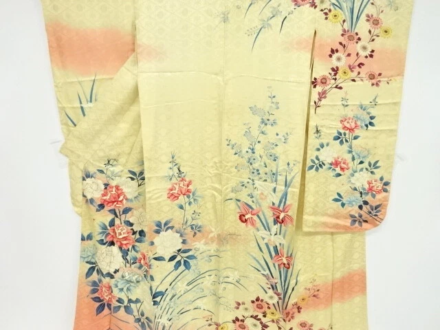 80187# Japanese Kimono / Antique Furisode / Embroidery / Rose