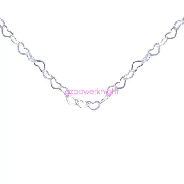 Genuine Solid 925 Sterling Silver Love Heart Link Chain Necklace 6.5-28 Inches 2