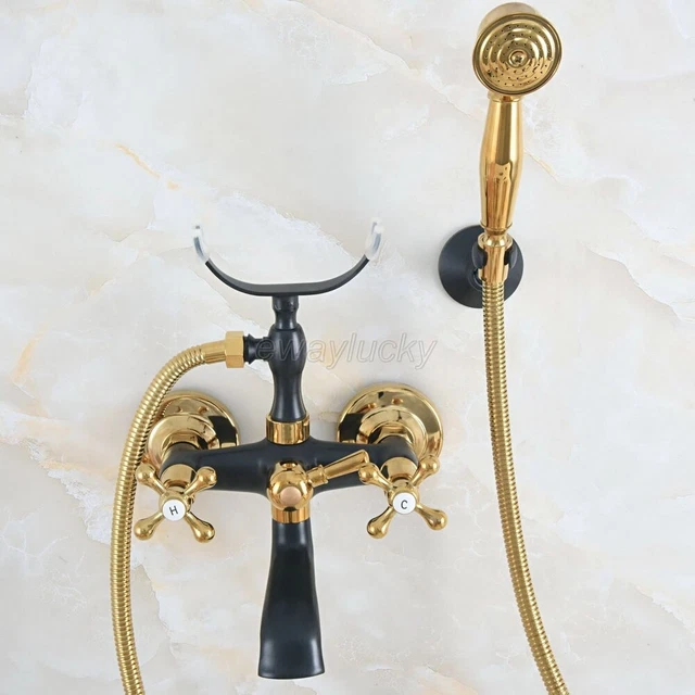 Black & Gold Brass Claw-foot Bathtub Faucet Wall Mounted Tub Faucet Hand Shower