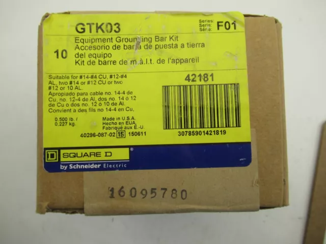 Square D GTK03 Equipment Grounding Bar Kit, box of 10