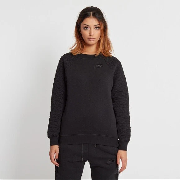 Nike Black Rally Textured Crewneck Pullover Sweatshirt M