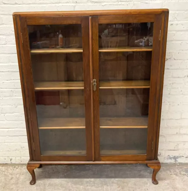 Antique Edwardian Glazed Oak Two Door Floor Standing Bookcase (Can Deliver)