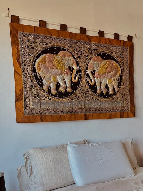 37”x56” - Large Thai Burmese Kalaga Tapestry Hand Embroidered 