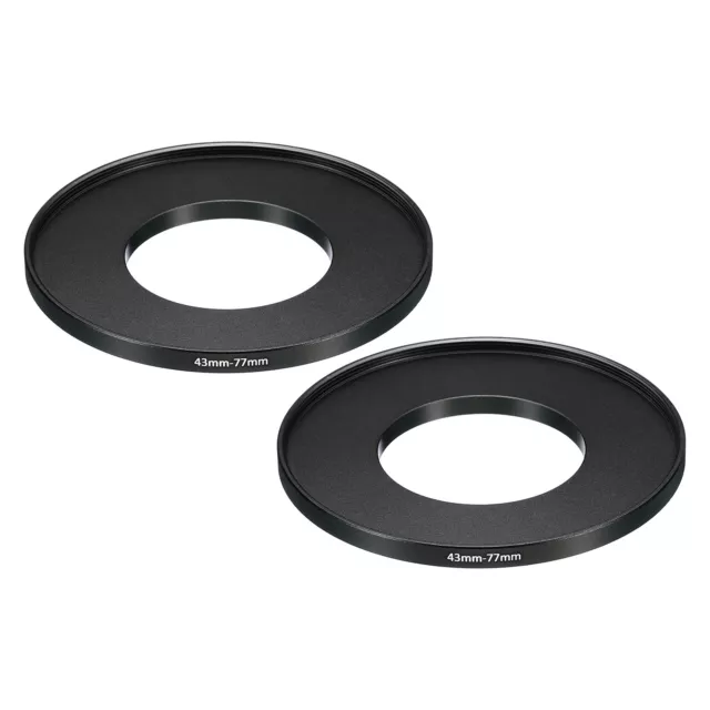 43mm-77mm Metal Step Up Ring, 2 Pcs Camera Lens Filter Adapter Ring Black