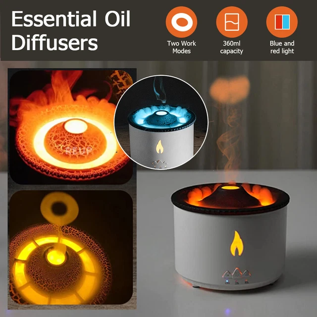 Electric Air Humidifier Aroma Essential Oil Diffuser Flame Volcano Mist Maker AU