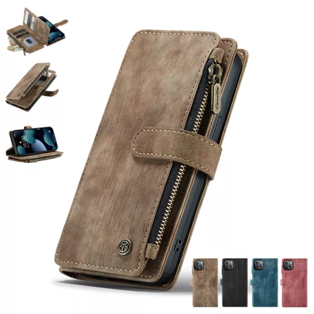 Genuine Leather Case For iPhone 15 14 13 12 11 Pro Max Mini XS Wallet Card Cover
