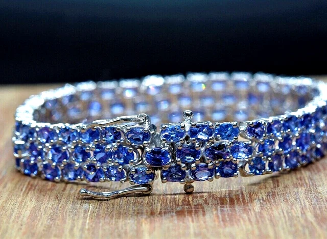 14K White Gold Plated 10 CT Oval Lab-Created Blue Sapphire Women Tennis Bracelet