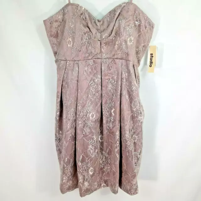 NWT Jill Stuart Studio Dress 14 Taupe Silver Lace Strapless Short Wedding Formal