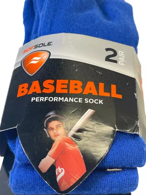 Sofsole Youth Baseball Over-the-Calf Performance 2 Pair Socks Blue X-Small 5-9.5