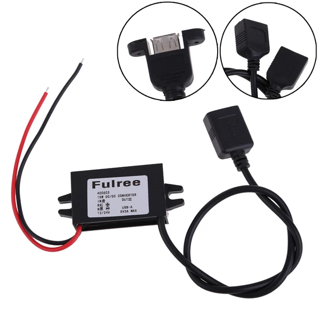 Singolo/doppio convertitore adattatore step-down USB 12V 24V a 5V DC/DC