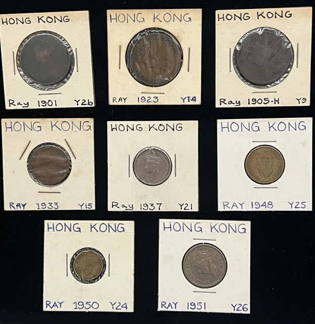 HONG KONG Coin Lot of 8: British Colony China 1901, 05, 23, 33, 37, 48, 50, 51
