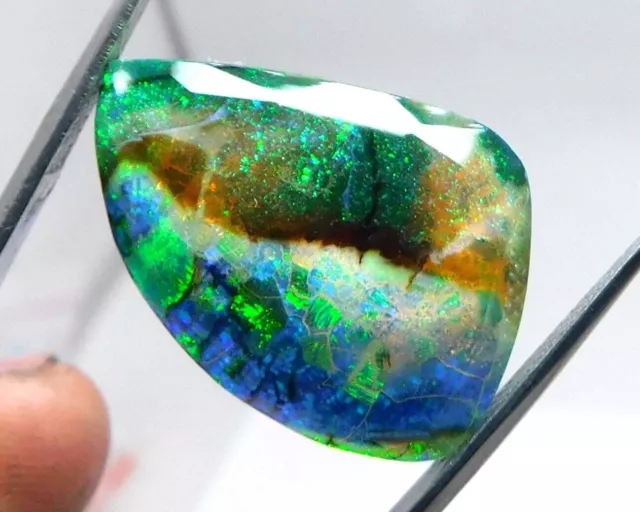 Opale de feu naturelle de 18,50 cts, doublet noir sterling, pierre... 3