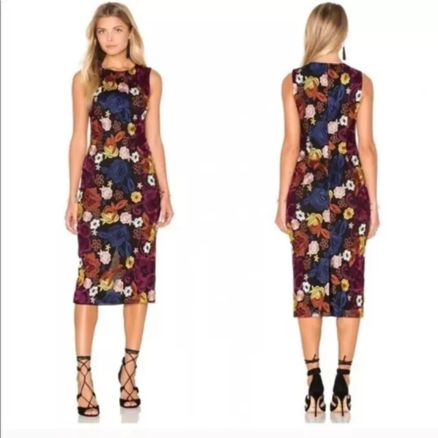 ALICE + OLIVIA Nat floral embroidered fitted midi sheath dress
