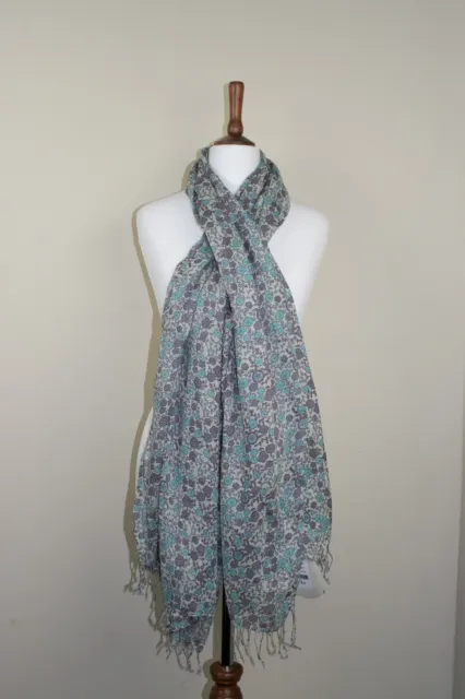 Turquoise Ditzy Floral Scarf 100% Cotton Womens Long Kushi Summer BNWT 70" x 20"