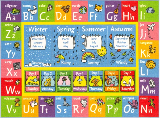 Collection Multicolor ABC Seasons Months Days Educational 5' 0" x 6' 6" Area Rug