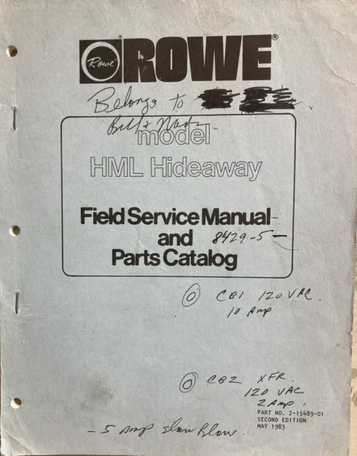 Rowe HML Hideaway Field S Manual and Parts Catalog