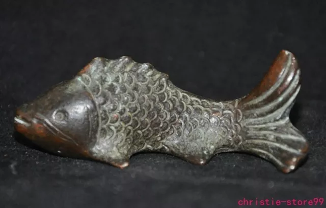 2.6'' old China dynasty bronze fengshui wealth animal fish Goldfish statue