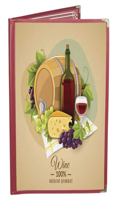 Menu Covers Burgundy Double-Half-Width-Panels 4-View 4.25"X11" Double-Stitched