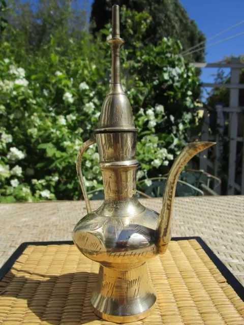 Vintage India Brass Coffee Pot Engraved Antique Decorative Teapot Long Spout