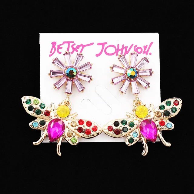Cute Crystal Rhinestone Flower Bee Earbob Betsey Johnson Dangle Earrings Gift
