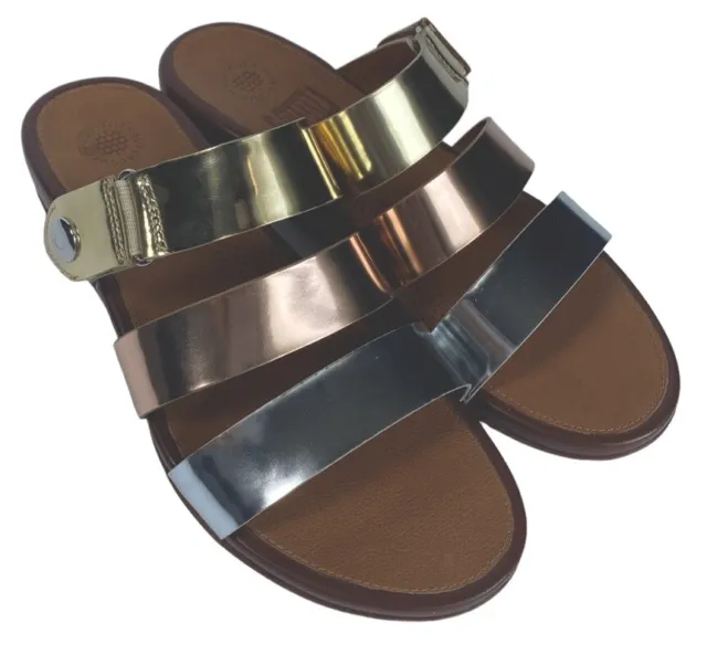 Fitflop Gladdie Gold Leather Slides Women’s 7 Tri Tone Comfort Sandals 673-343