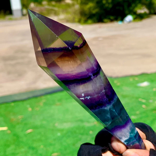 200G Natural rainbow fluorite scepter Quartz Crystal Single-End Terminated Wand