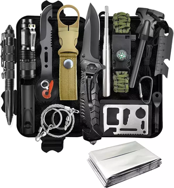 Kit Sopravvivenza 13 in 1 Campeggio Accessori Di Emergenza, Regali per Uomini, P