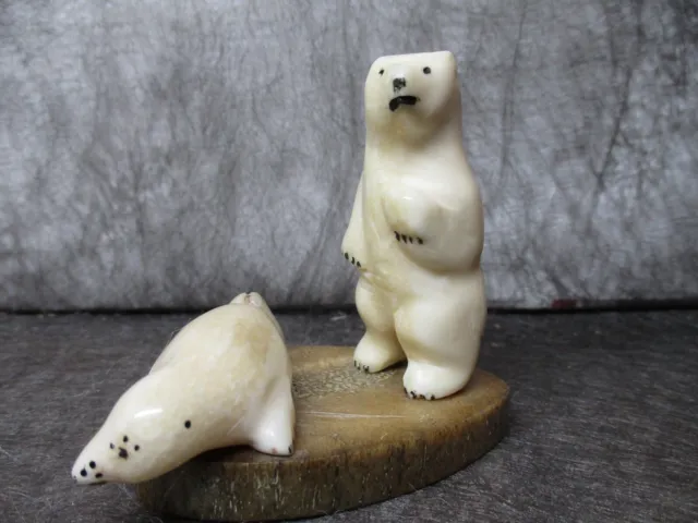 Vintage Alaskan Bear and Seal. Alaska. Inuit Eskimo white quartz Alaskan # 161
