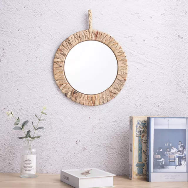 Round Rattan Woven Frame Wall Decoration Mirror Wall Hanging Home Bedroom Decor