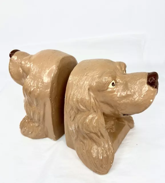 Vintage Chalk Ware Dog Bookends Cocker Spaniel Head Statue Figurine Solid Heavy