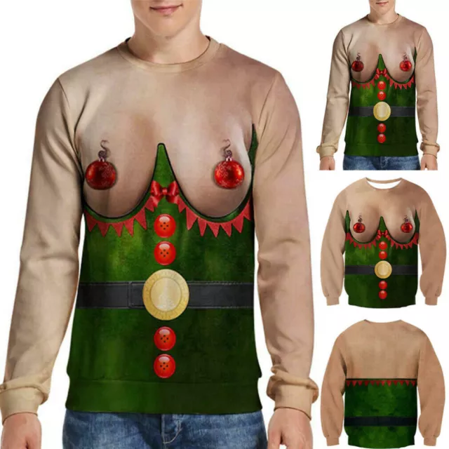 Mens Women Funny 3D Print Sweatshirt Christmas Jumper Sweater Xmas Ugly Pullover